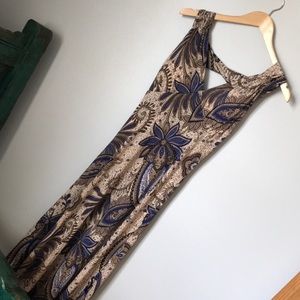 Cocoa blue floral maxi dress with padded bodice.